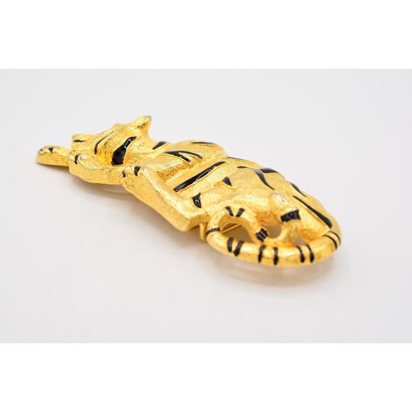 Vintage Tiger Belt Buckle Chunky Brushed Gold Green Rhinestone Crystal 1980s main image 6